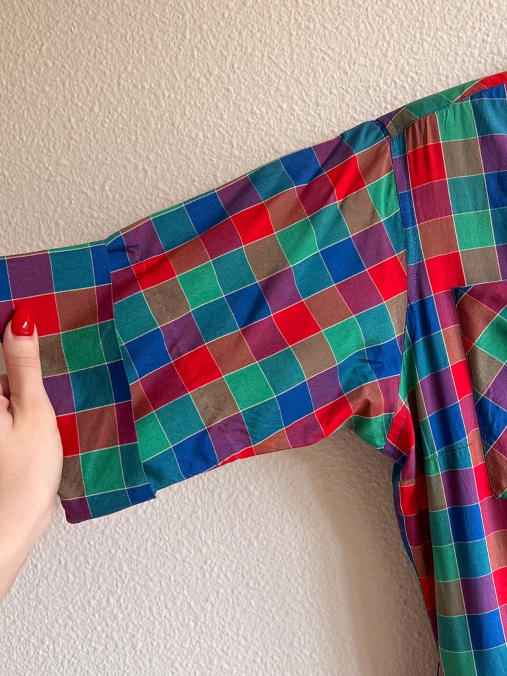 Gorgeous Vintage 1950s Red, Green, and Blue Plaid Silk Dress (S) - Picture 9 of 15